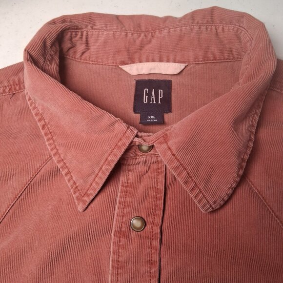 Vintage GAP Shirt Men XXL Salmon Pink Corduroy Western Wear Snap Up Long Sleeve - Picture 12 of 16